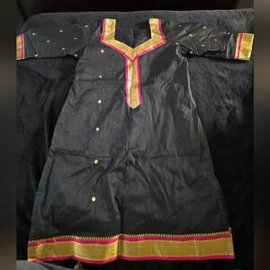 Black Kurta with Gold and Pink Accents